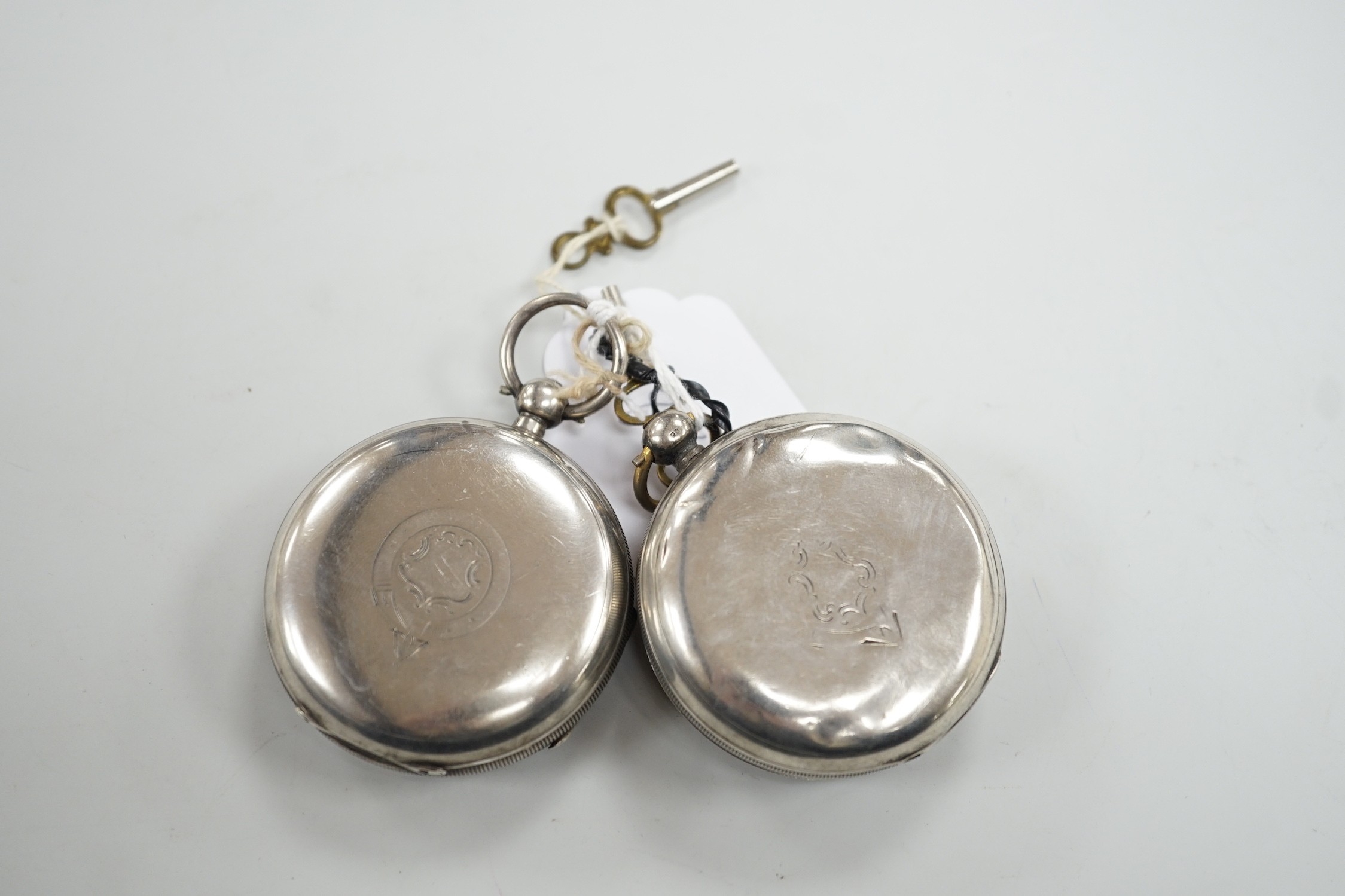 Two silver open face keywind pocket watches, Waltham and Graves of Sheffield.